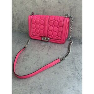 REBECCA MINKOFF Bag Crossbody Pink Chain Quilted Leather Love Shoulder Clutch